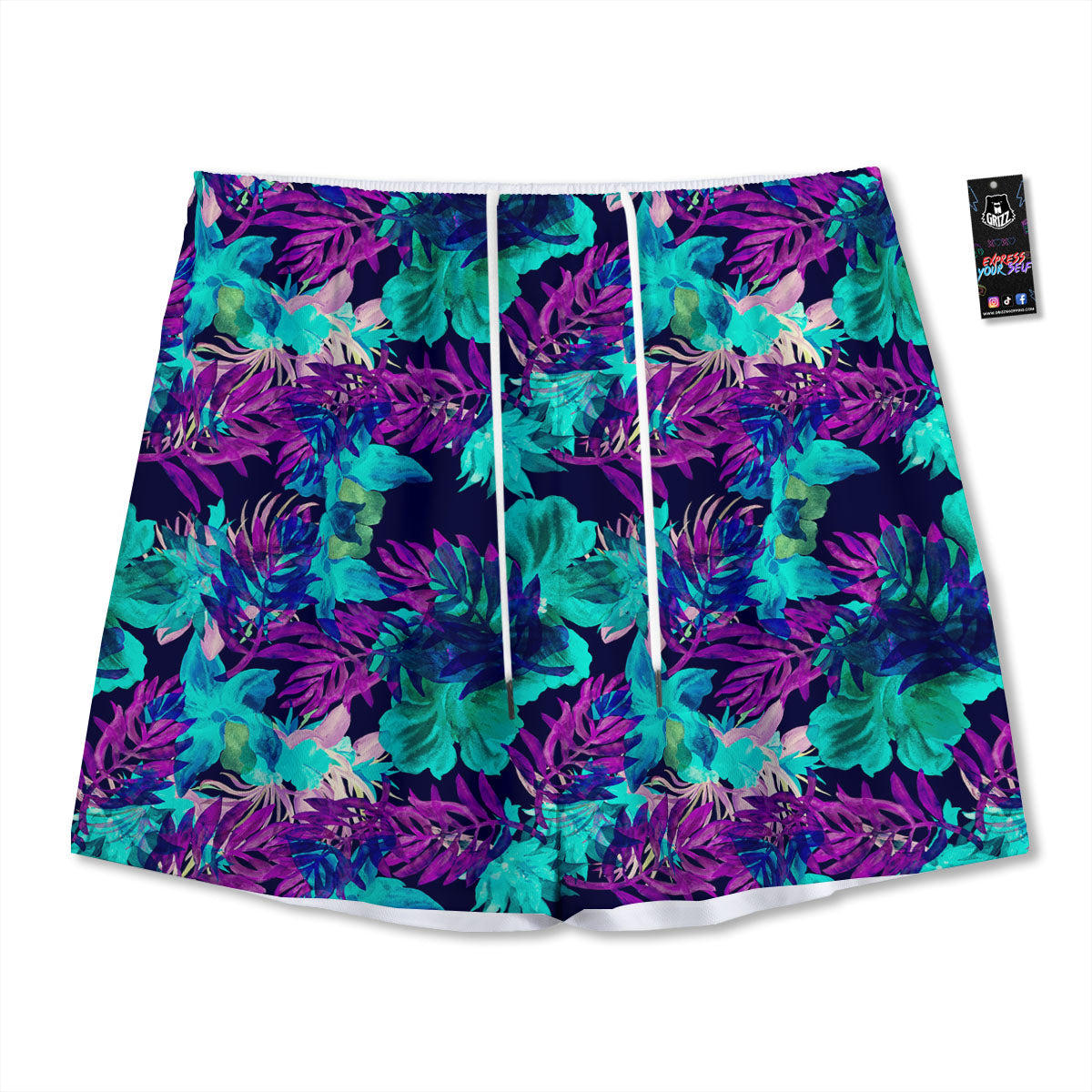 Leaf Green And Purple Print Pattern Mesh Shorts