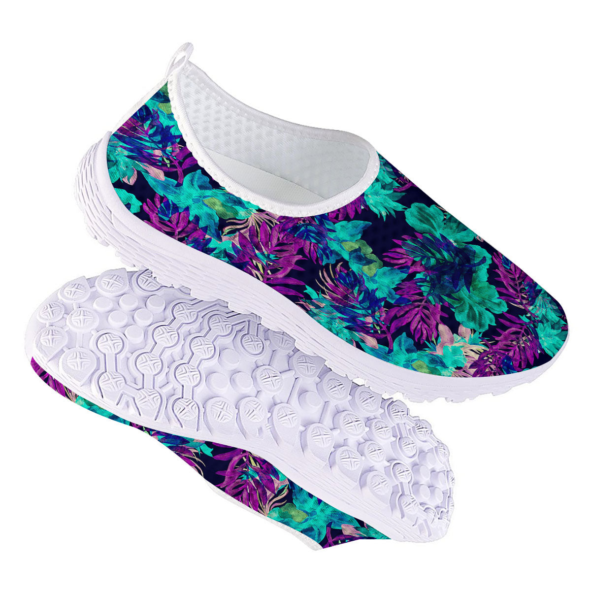 Leaf Green And Purple Print Pattern Nurse Shoes-grizzshop