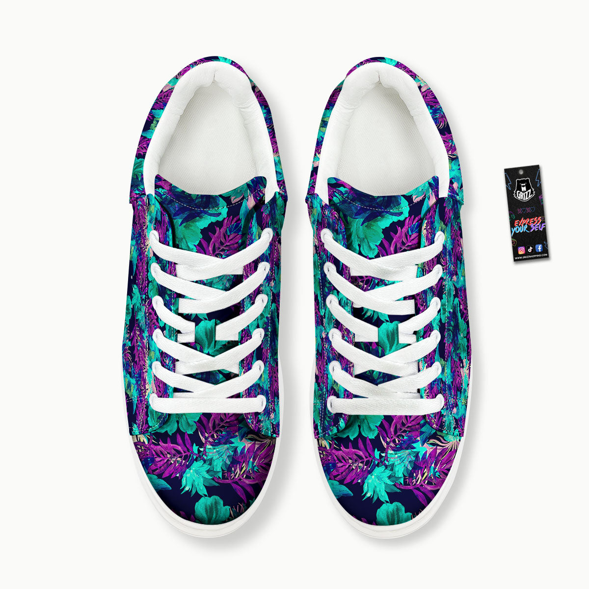 Leaf Green And Purple Print Pattern Platform Shoes-grizzshop
