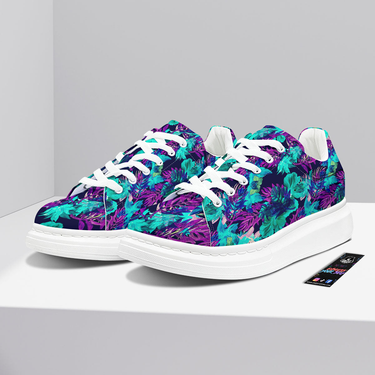 Leaf Green And Purple Print Pattern Platform Shoes-grizzshop