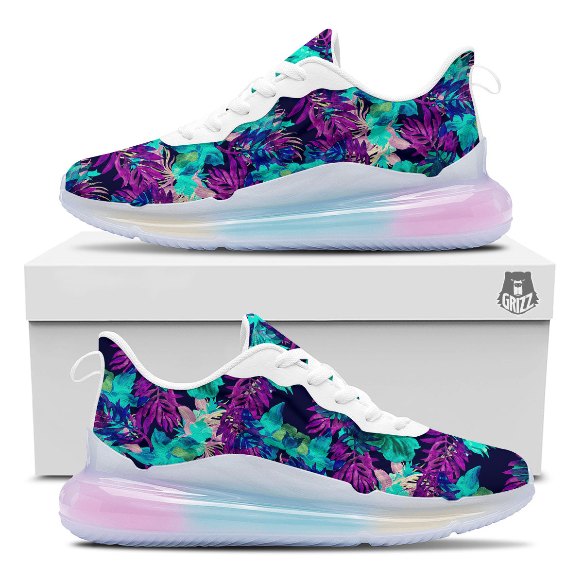 Leaf Green And Purple Print Pattern Running Sneakers-grizzshop