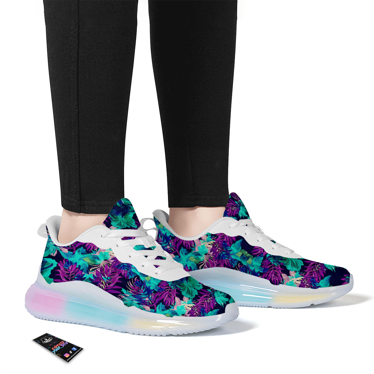 Leaf Green And Purple Print Pattern Running Sneakers-grizzshop