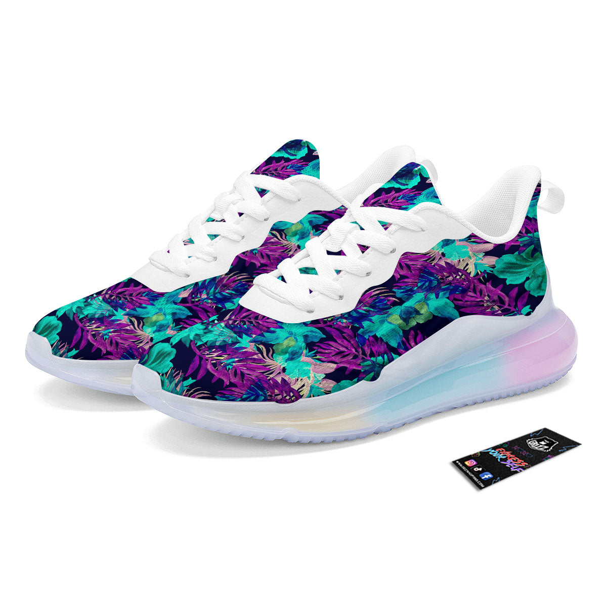 Leaf Green And Purple Print Pattern Running Sneakers-grizzshop