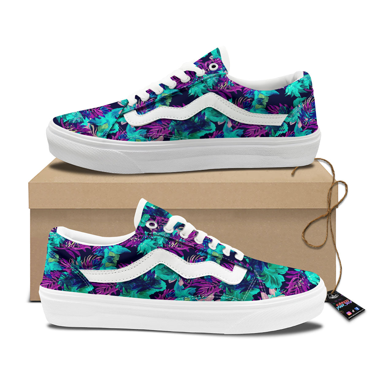 Leaf Green And Purple Print Pattern Skate Shoes-grizzshop