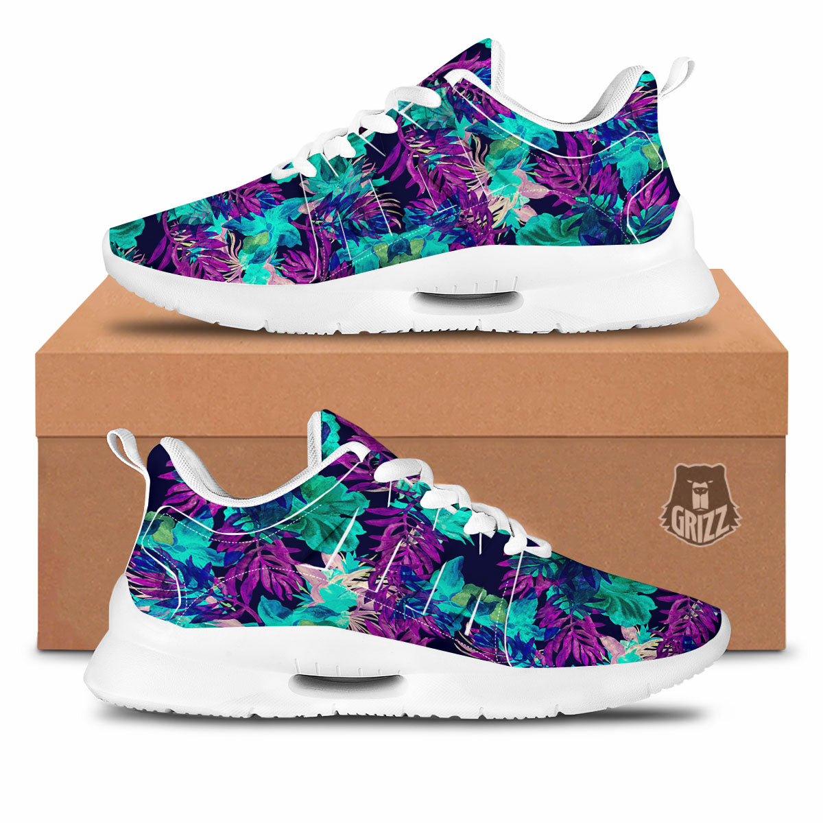 Leaf Green And Purple Print Pattern Tennis Shoes-grizzshop