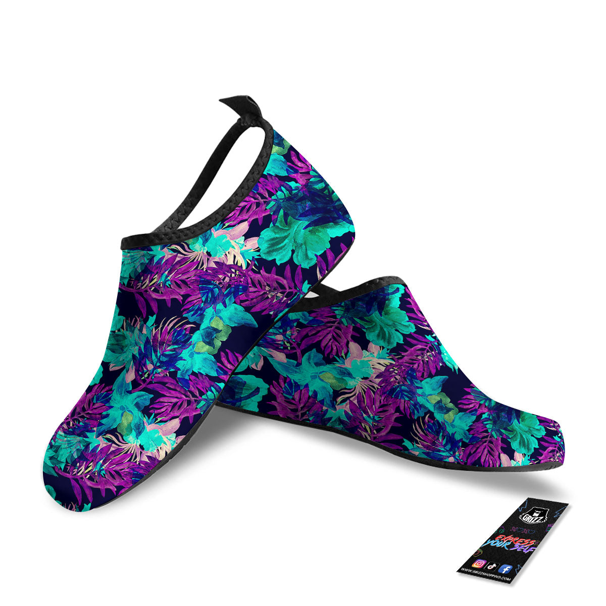 Leaf Green And Purple Print Pattern Water Shoes-grizzshop