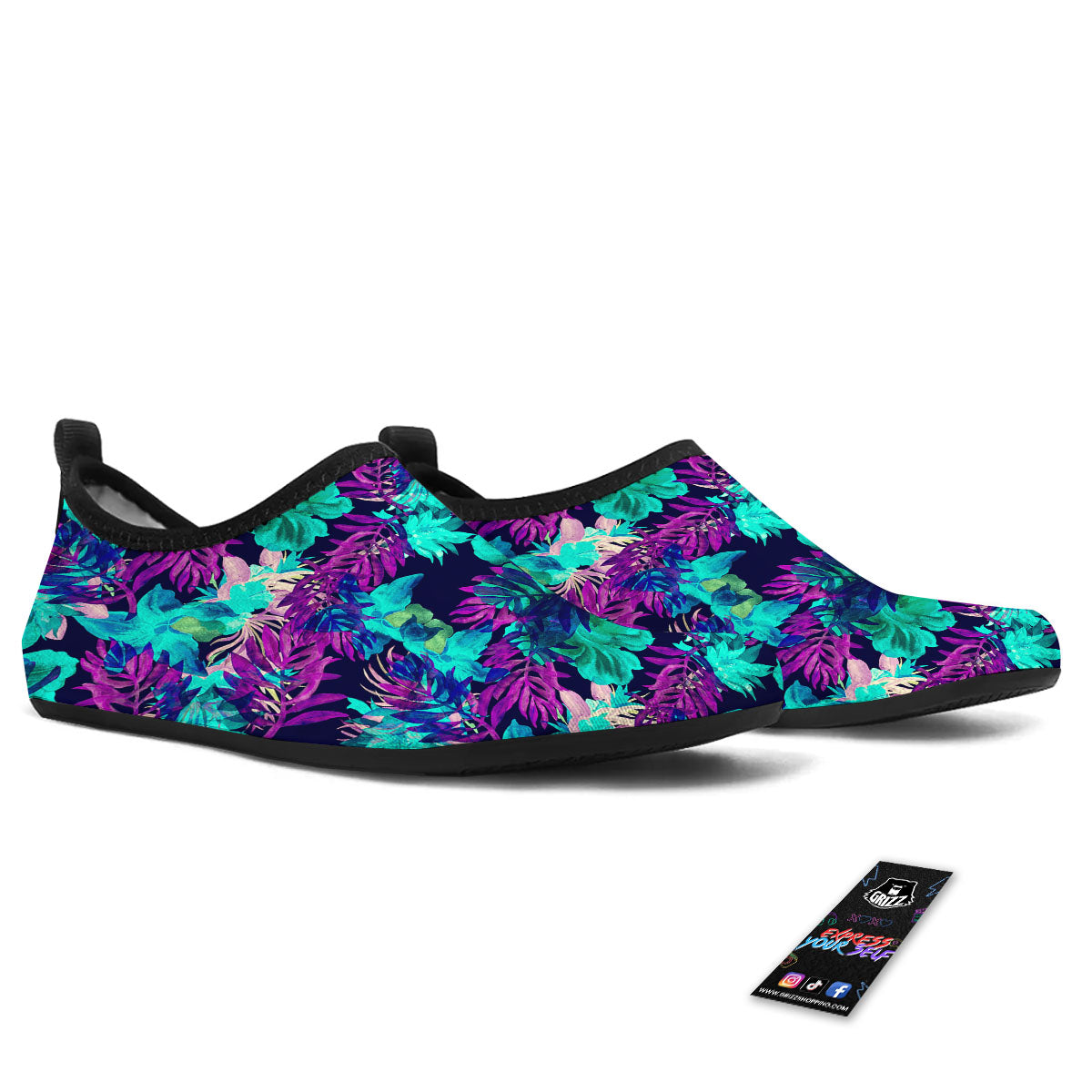Leaf Green And Purple Print Pattern Water Shoes-grizzshop