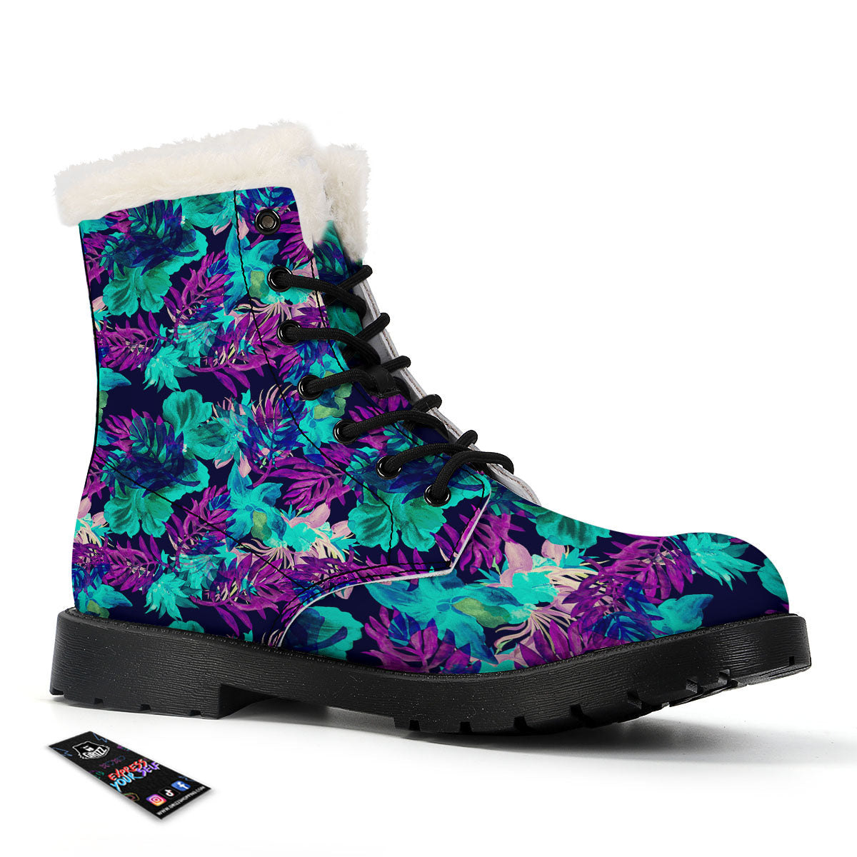 Leaf Green And Purple Print Pattern Winter Boots-grizzshop
