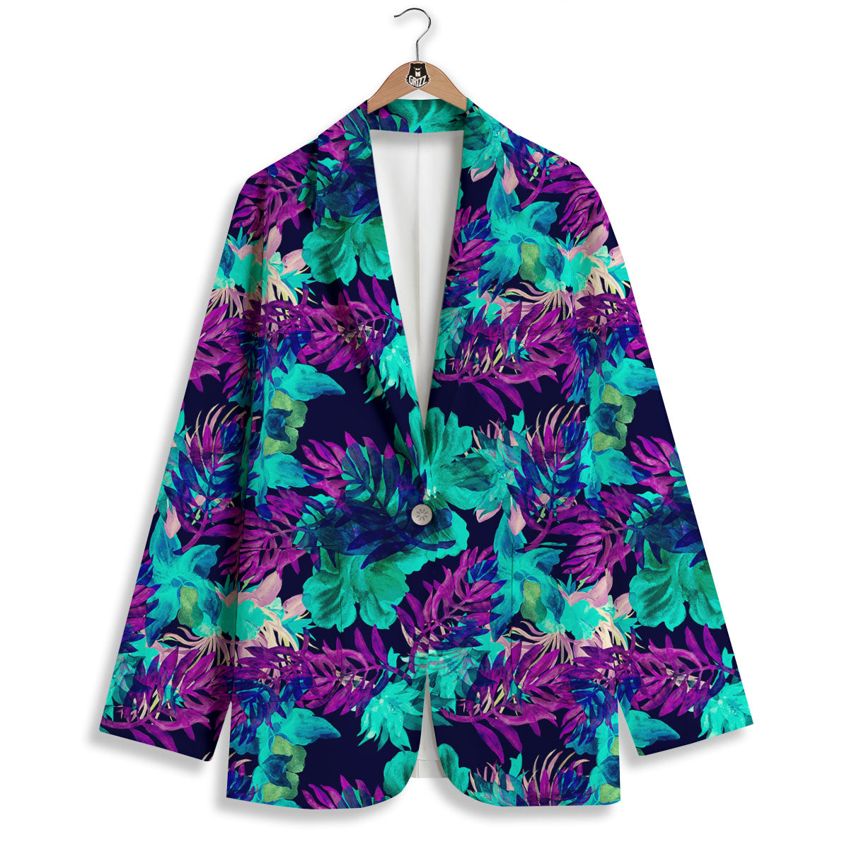 Leaf Green And Purple Print Pattern Women's Blazer-grizzshop