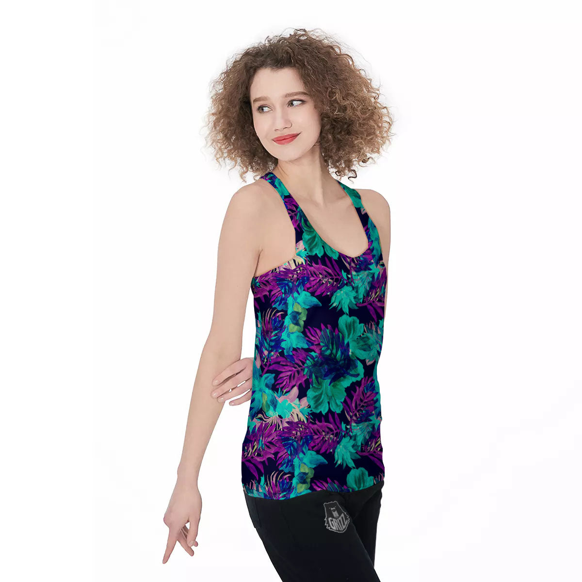 Leaf Green And Purple Print Pattern Women's Racerback Tank Top-grizzshop