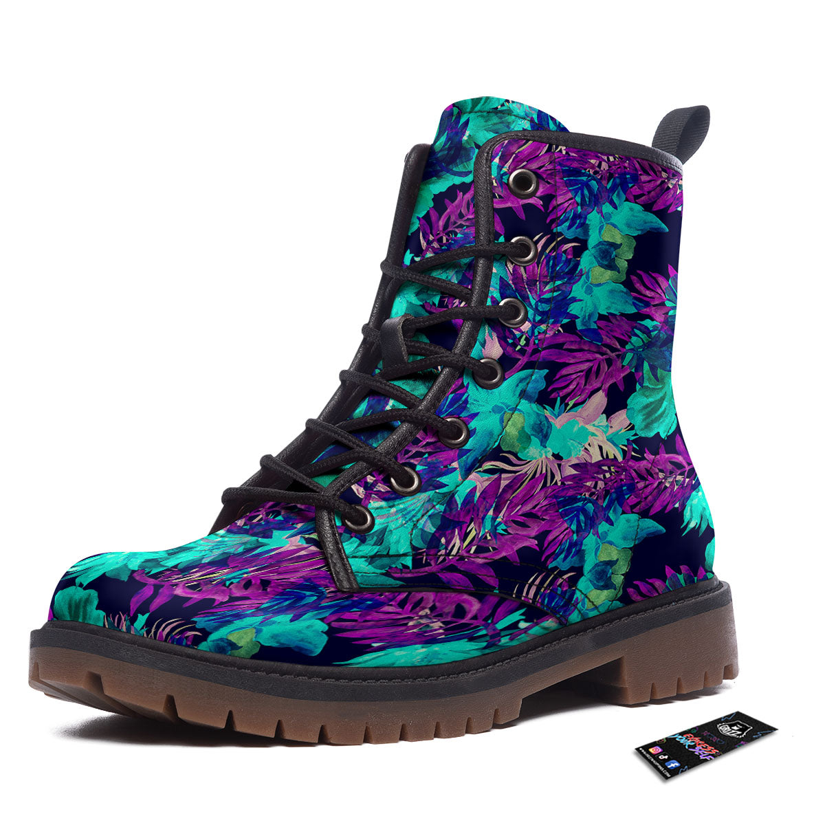 Leaf Green And Purple Print Pattern Work Boots-grizzshop