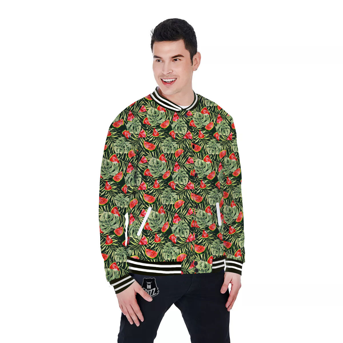 Leaf Palm Watermelon Black Print Pattern Baseball Jacket-grizzshop