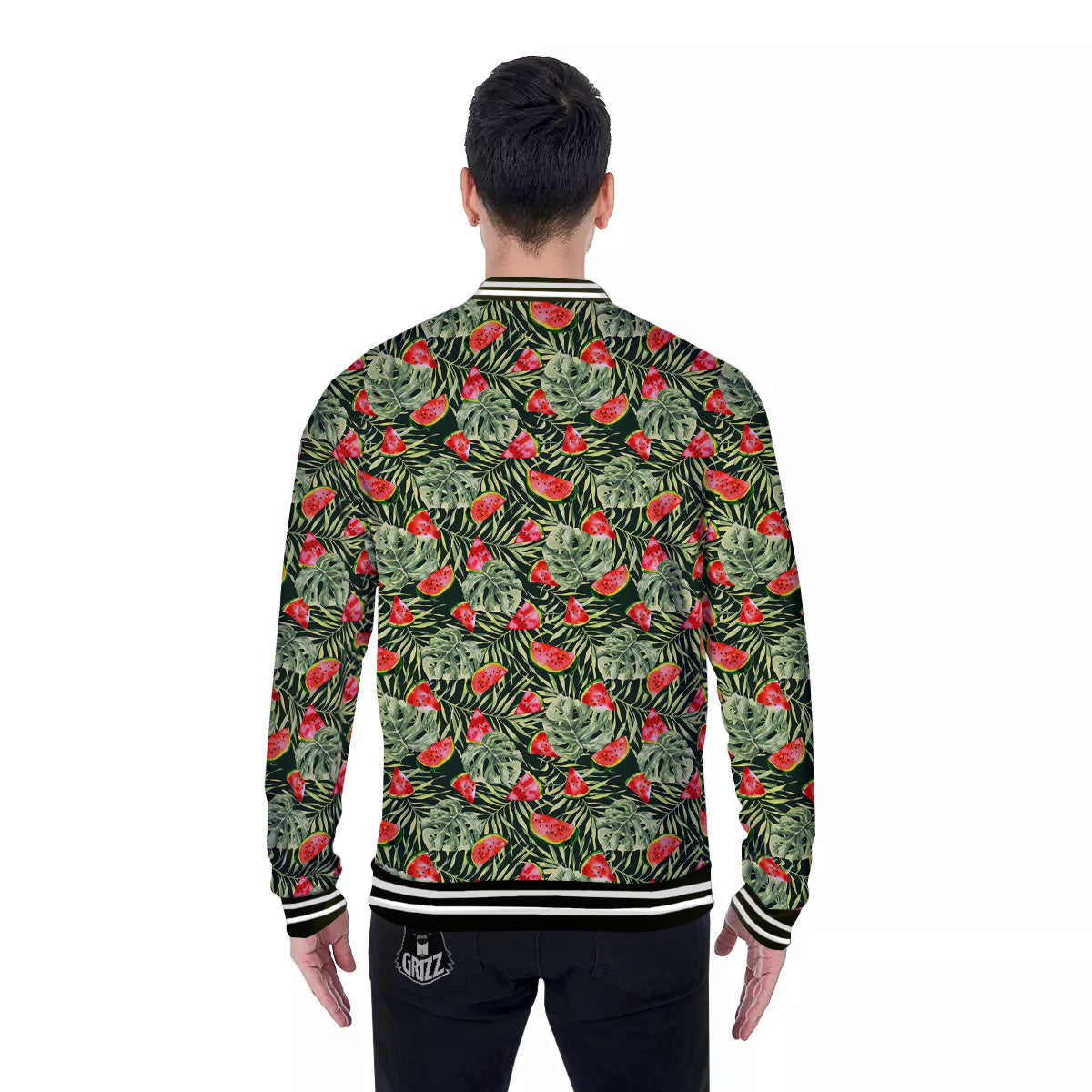 Leaf Palm Watermelon Black Print Pattern Baseball Jacket-grizzshop