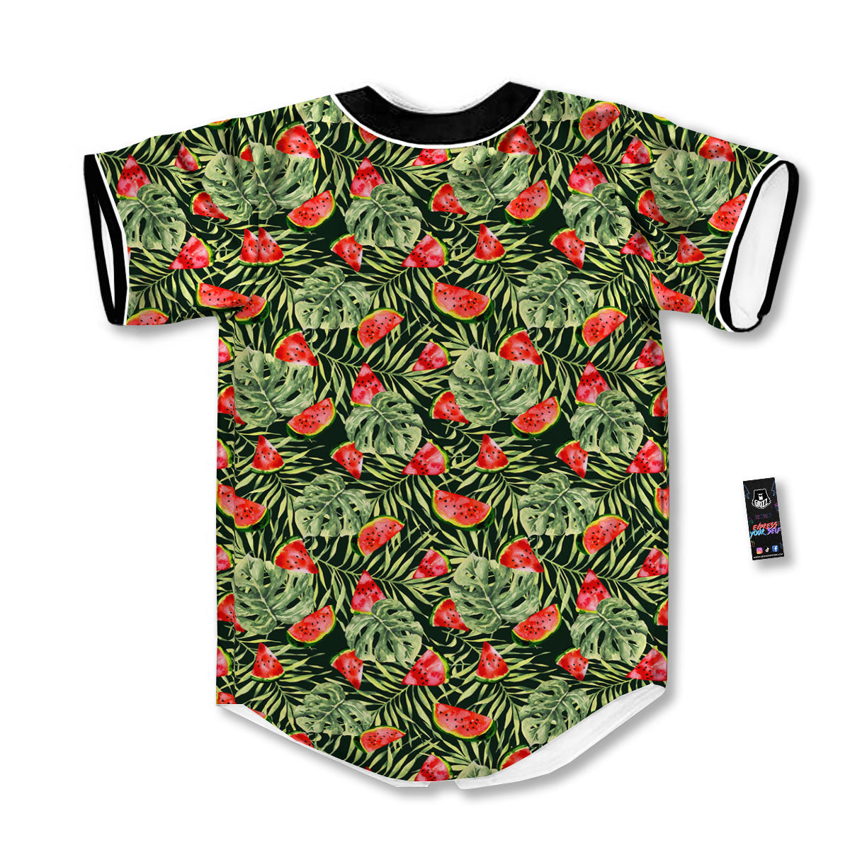 Leaf Palm Watermelon Black Print Pattern Baseball Jersey-grizzshop