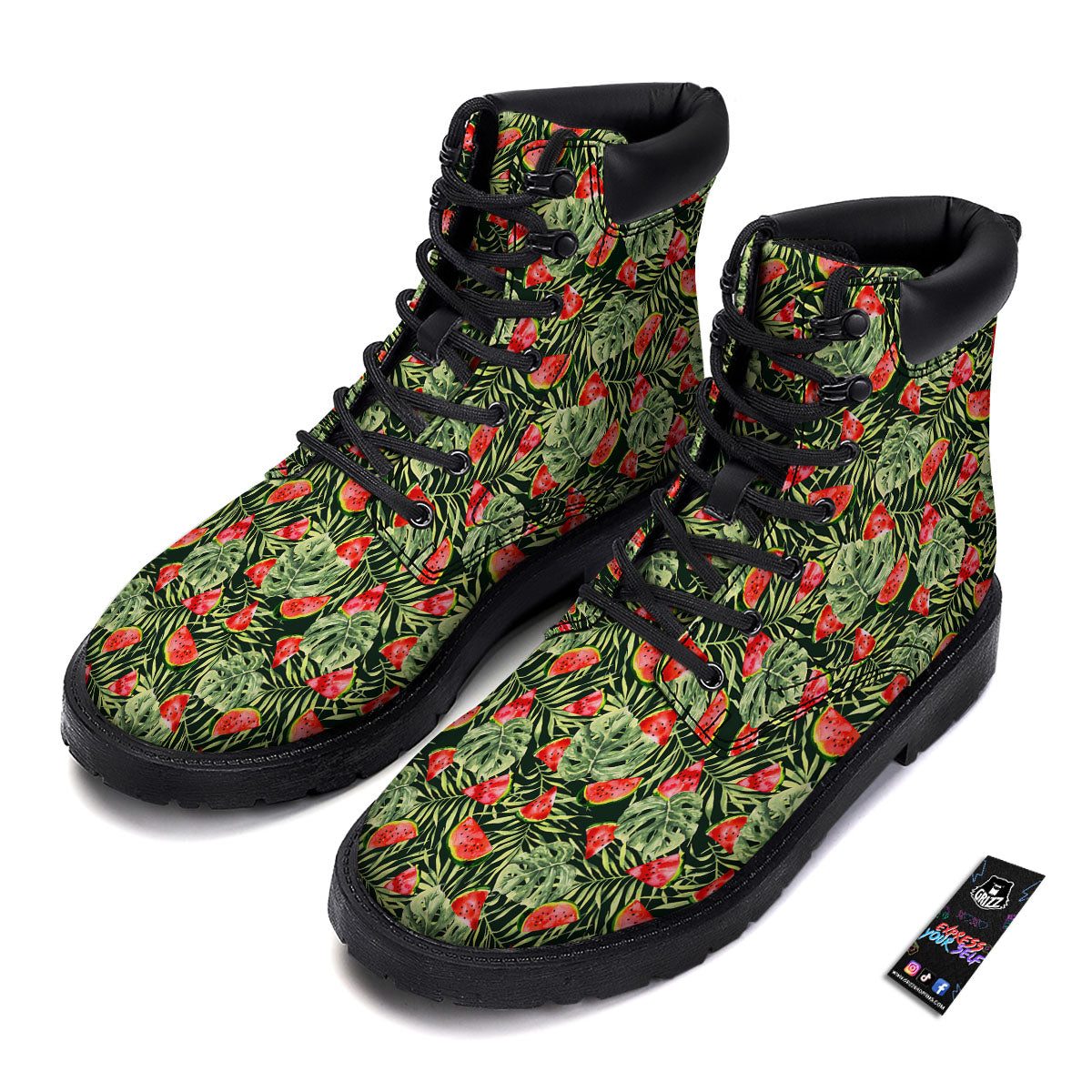 Leaf Palm Watermelon Black Print Pattern Boots-grizzshop