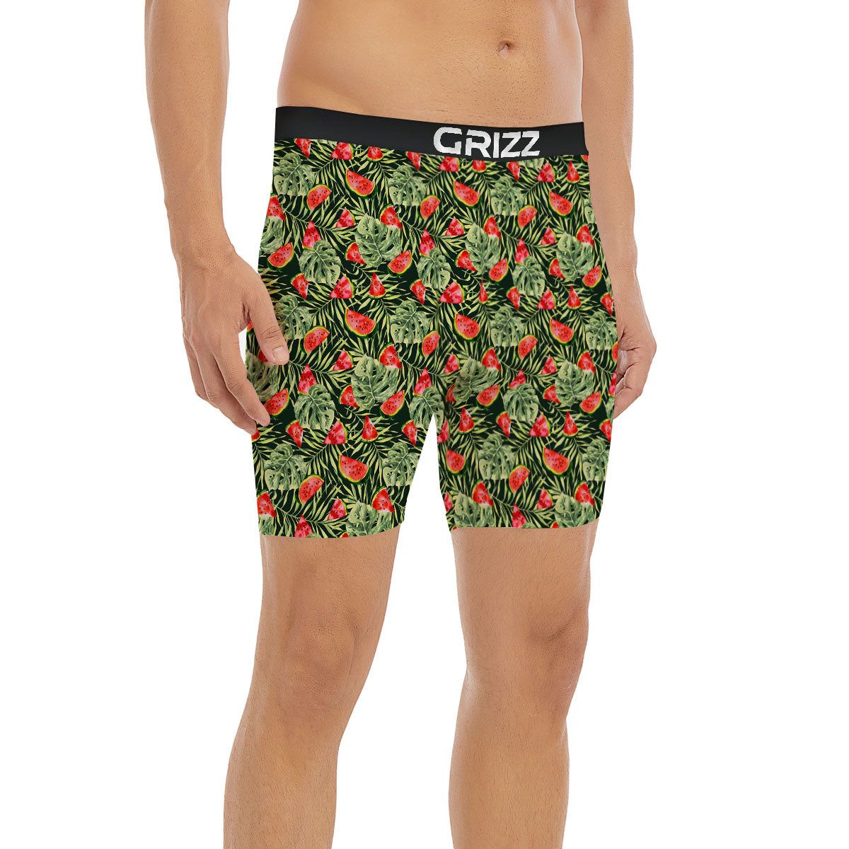 Leaf Palm Watermelon Black Print Pattern Boxer Briefs-grizzshop