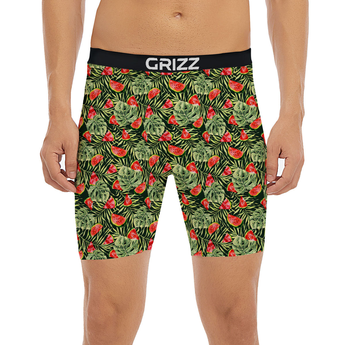 Leaf Palm Watermelon Black Print Pattern Boxer Briefs-grizzshop