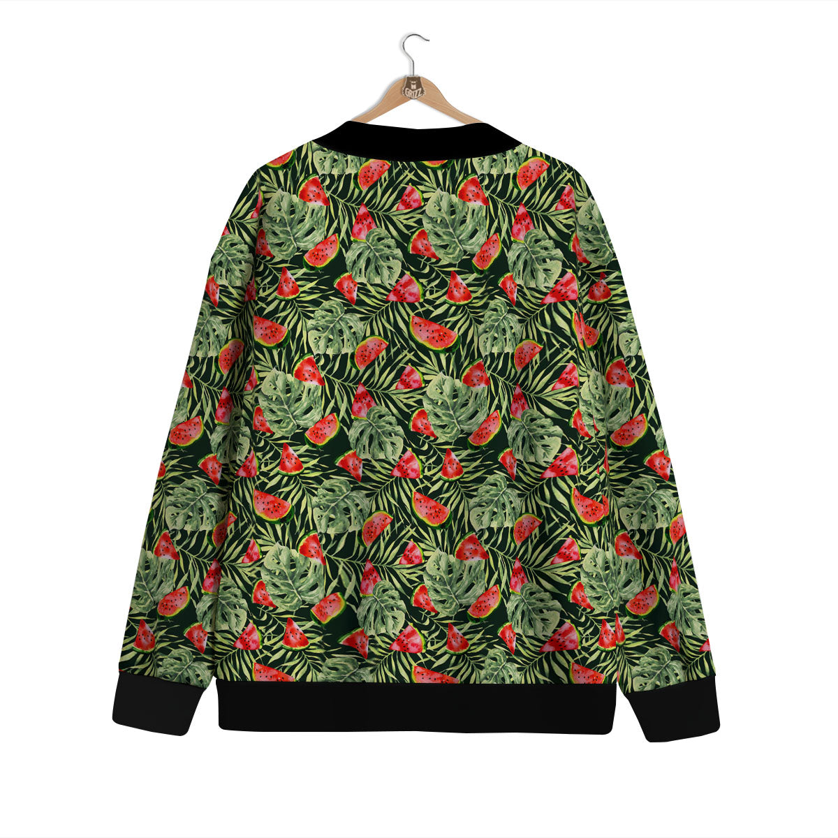 Leaf Palm Watermelon Black Print Pattern Cardigan-grizzshop
