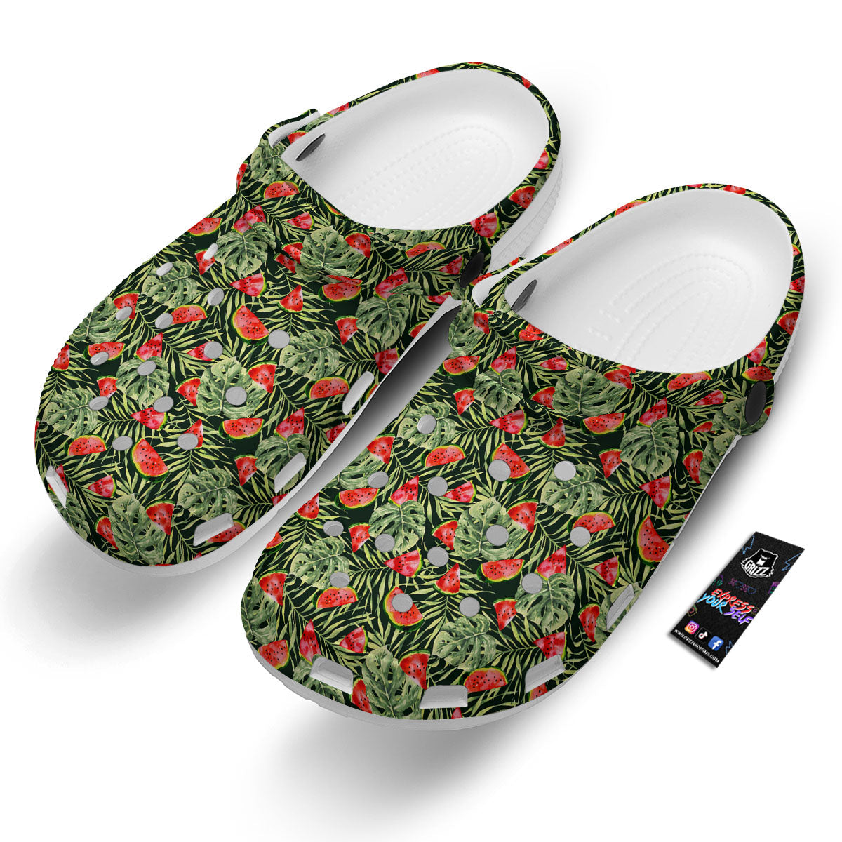 Leaf Palm Watermelon Black Print Pattern Clog-grizzshop