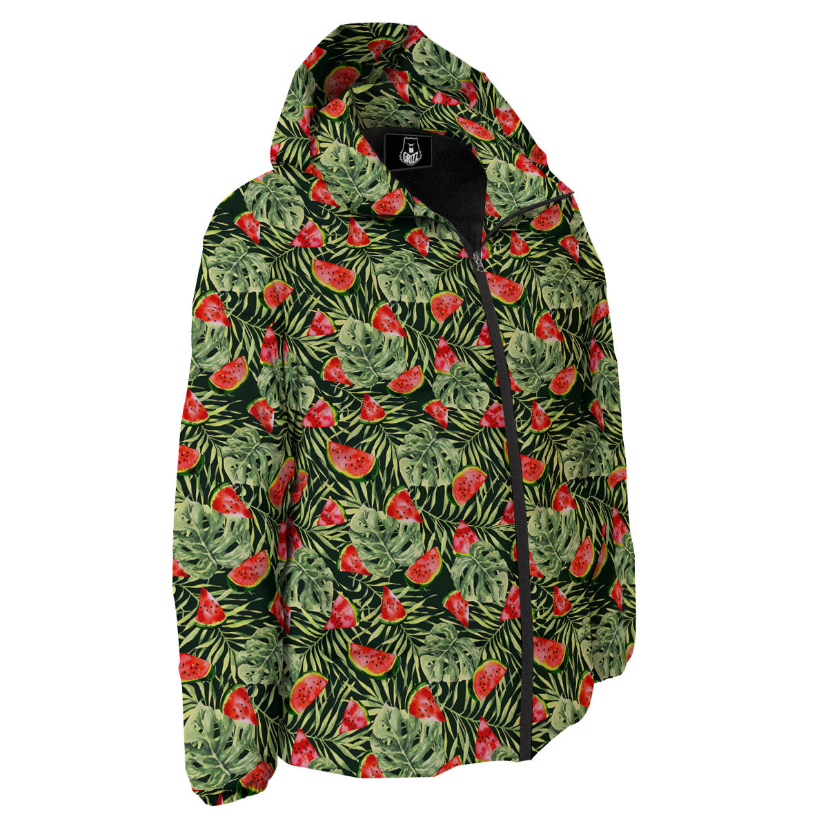Leaf Palm Watermelon Black Print Pattern Down Jacket-grizzshop