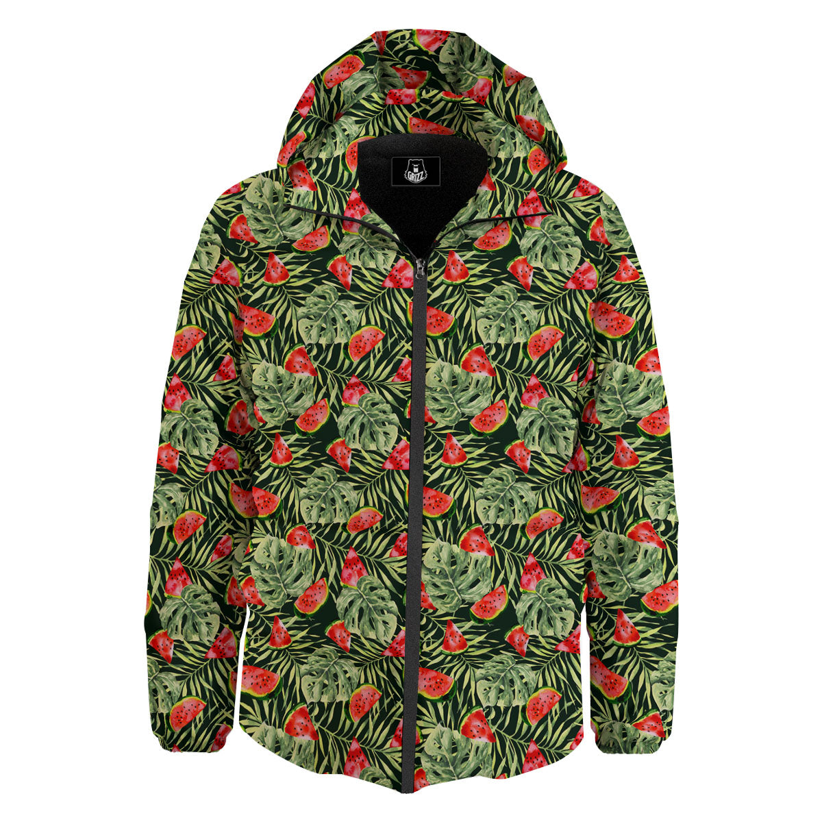 Leaf Palm Watermelon Black Print Pattern Down Jacket-grizzshop