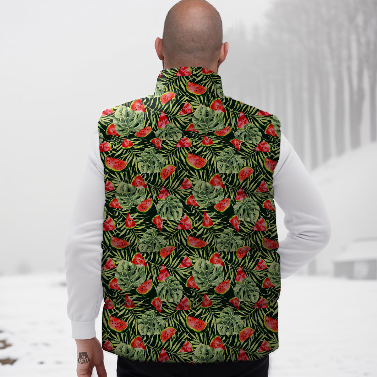 Leaf Palm Watermelon Black Print Pattern Down Vest