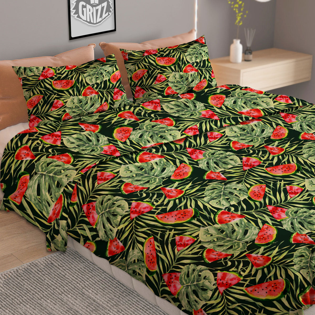 Ivy Leaf Green Print Pattern Duvet Cover Bedding Set