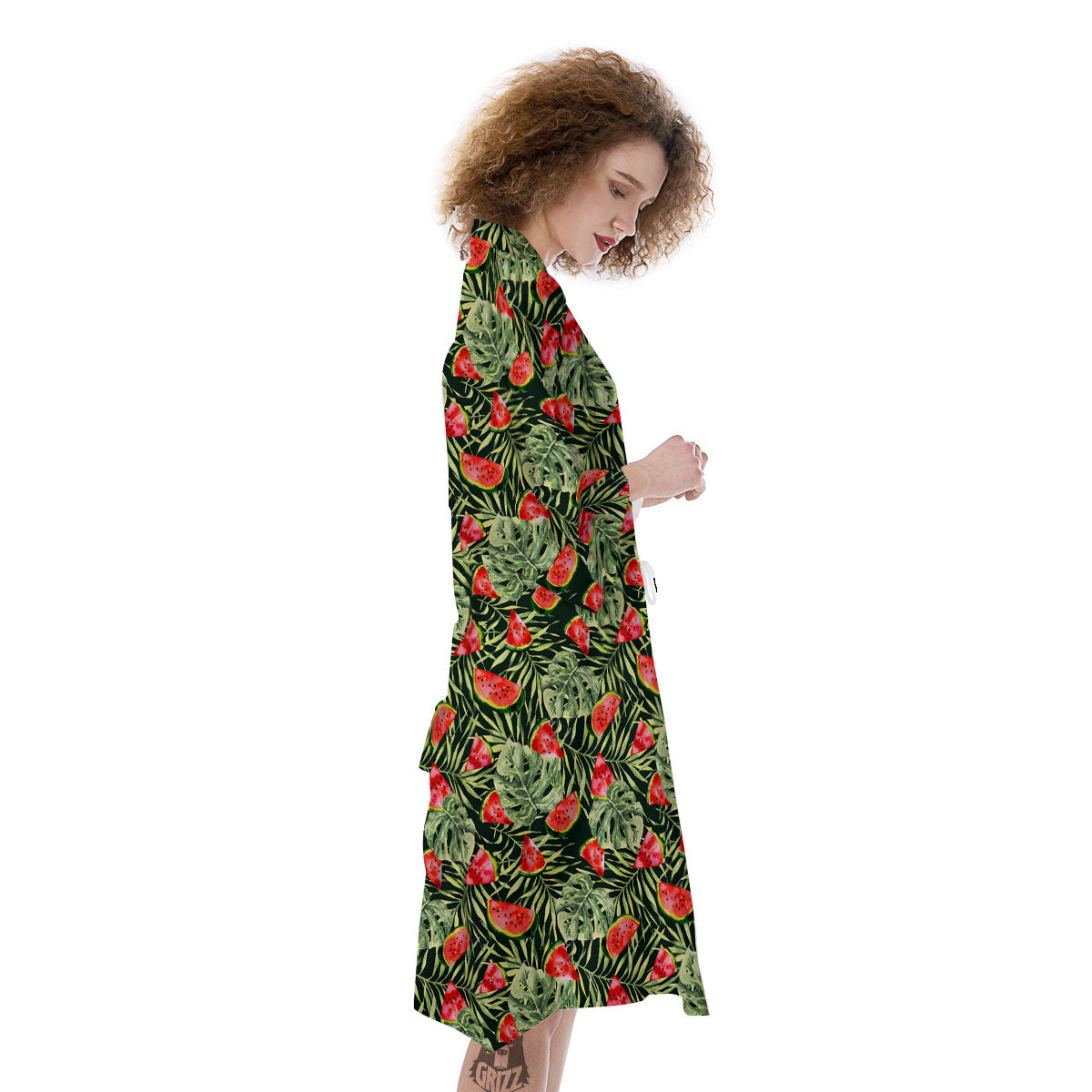 Leaf Palm Watermelon Black Print Pattern Kimono-grizzshop