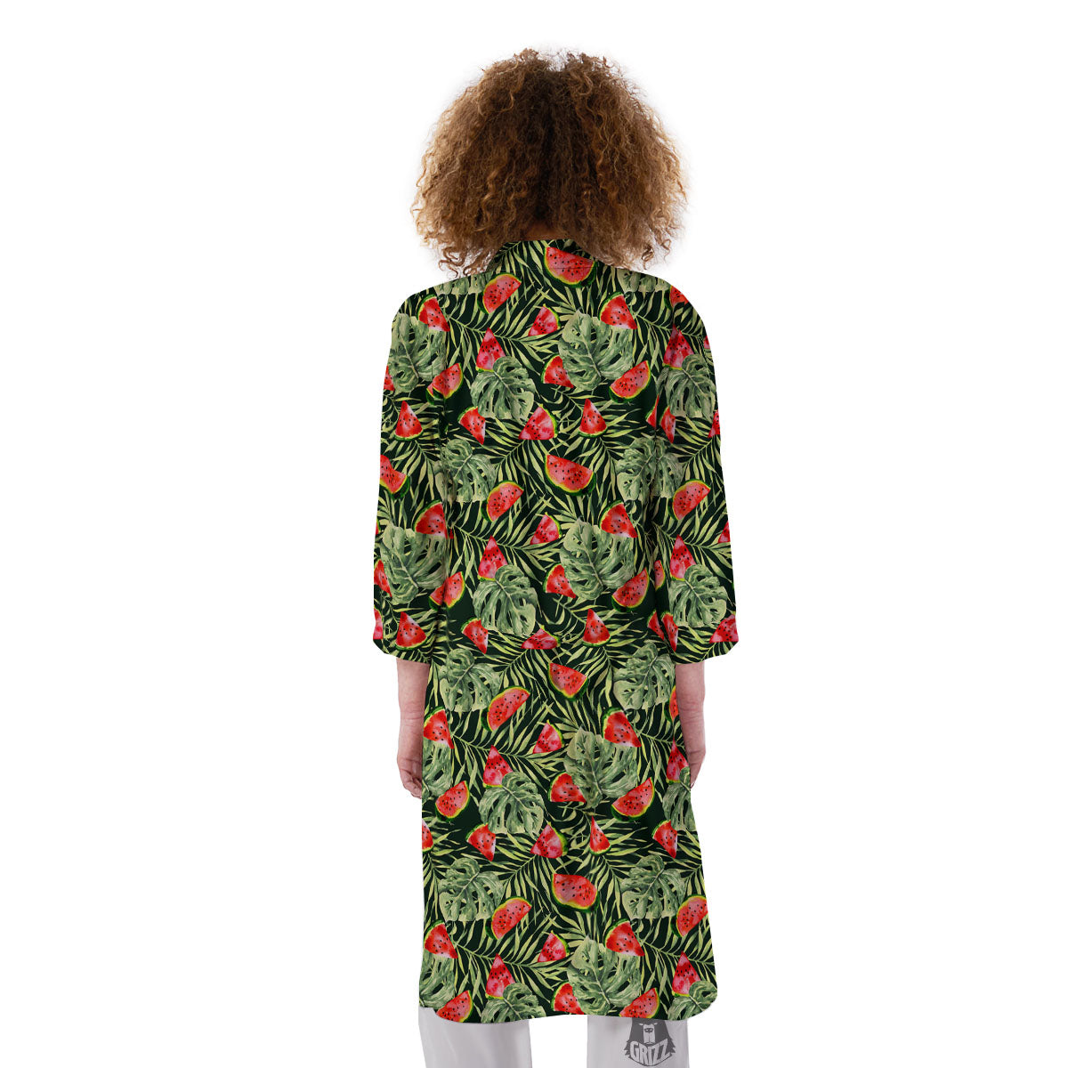 Leaf Palm Watermelon Black Print Pattern Kimono-grizzshop