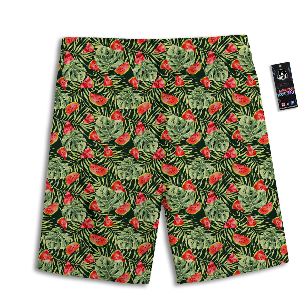 Leaf Palm Watermelon Black Print Pattern Men's Athletic Shorts