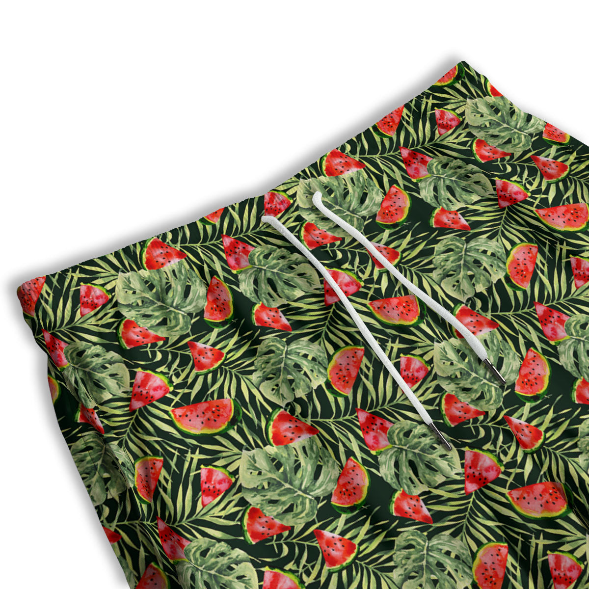 Leaf Palm Watermelon Black Print Pattern Men's Athletic Shorts