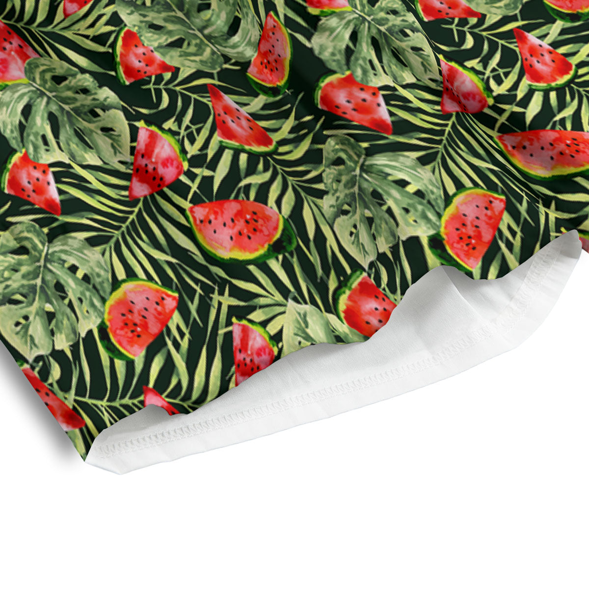 Leaf Palm Watermelon Black Print Pattern Men's Athletic Shorts