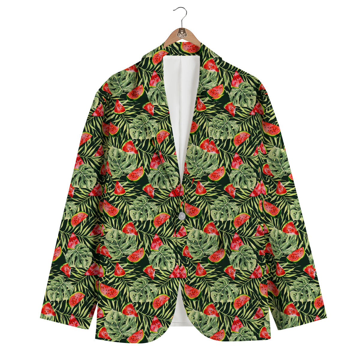 Leaf Palm Watermelon Black Print Pattern Men's Blazer-grizzshop