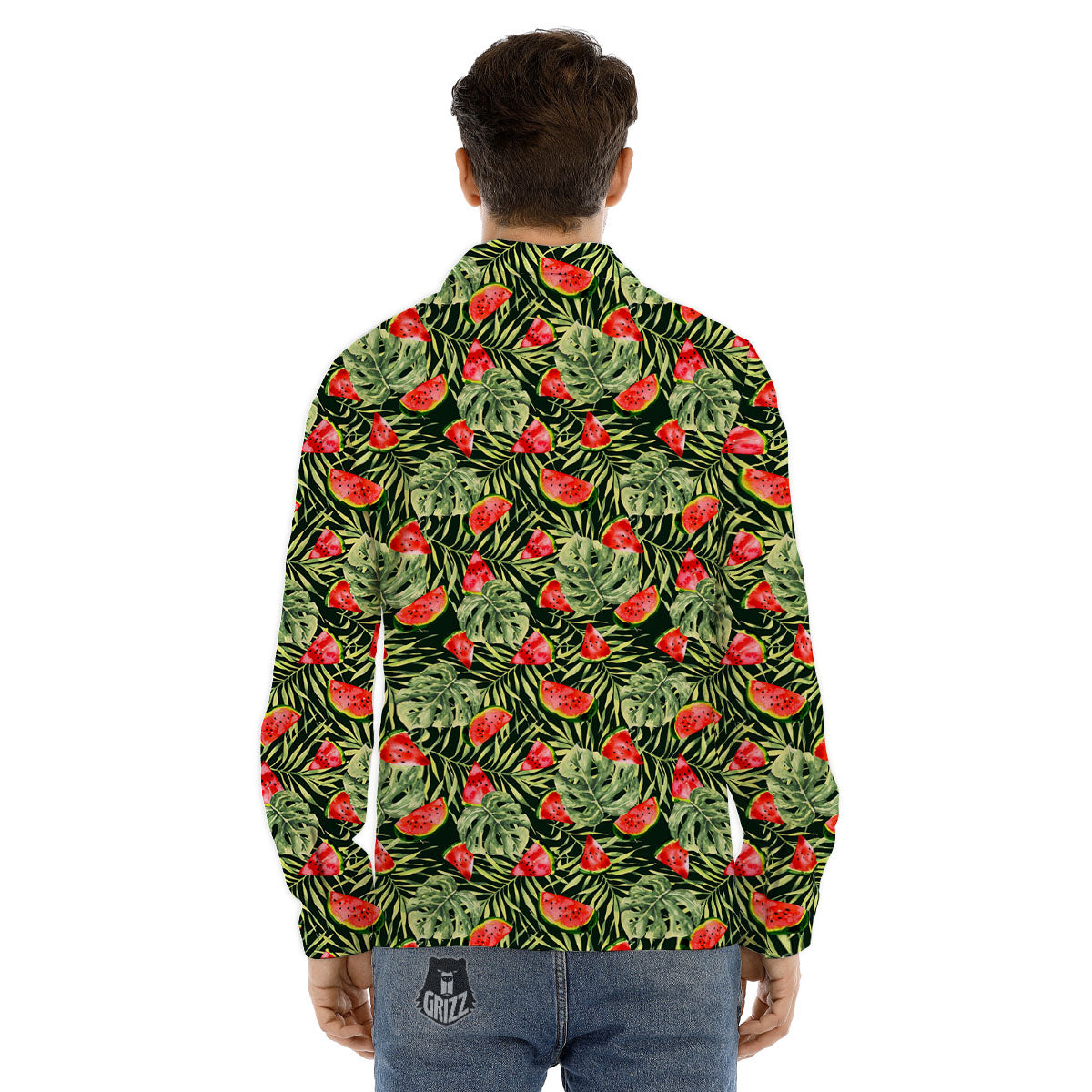 Leaf Palm Watermelon Black Print Pattern Men's Dress Shirts-grizzshop