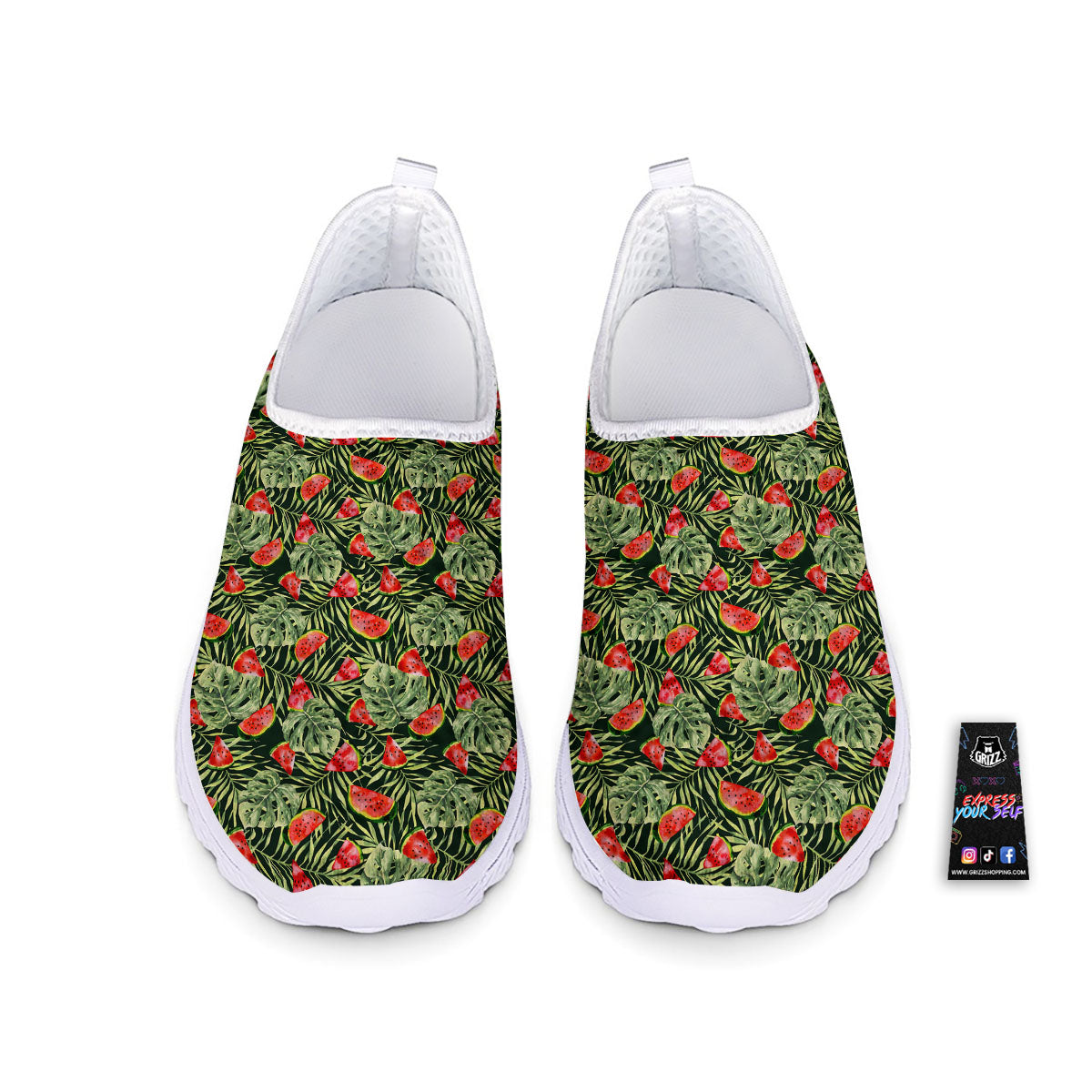 Leaf Palm Watermelon Black Print Pattern Nurse Shoes-grizzshop