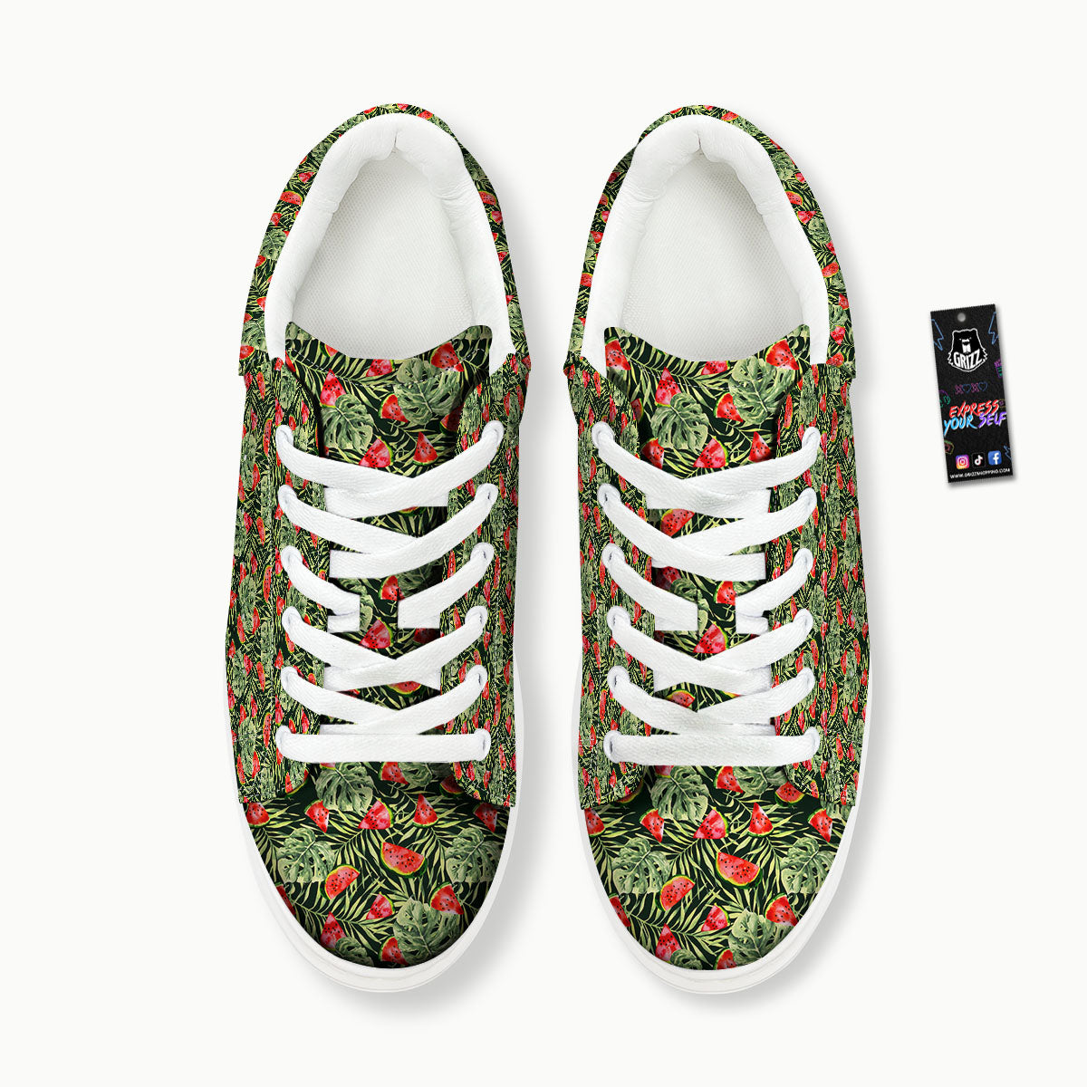 Leaf Palm Watermelon Black Print Pattern Platform Shoes-grizzshop
