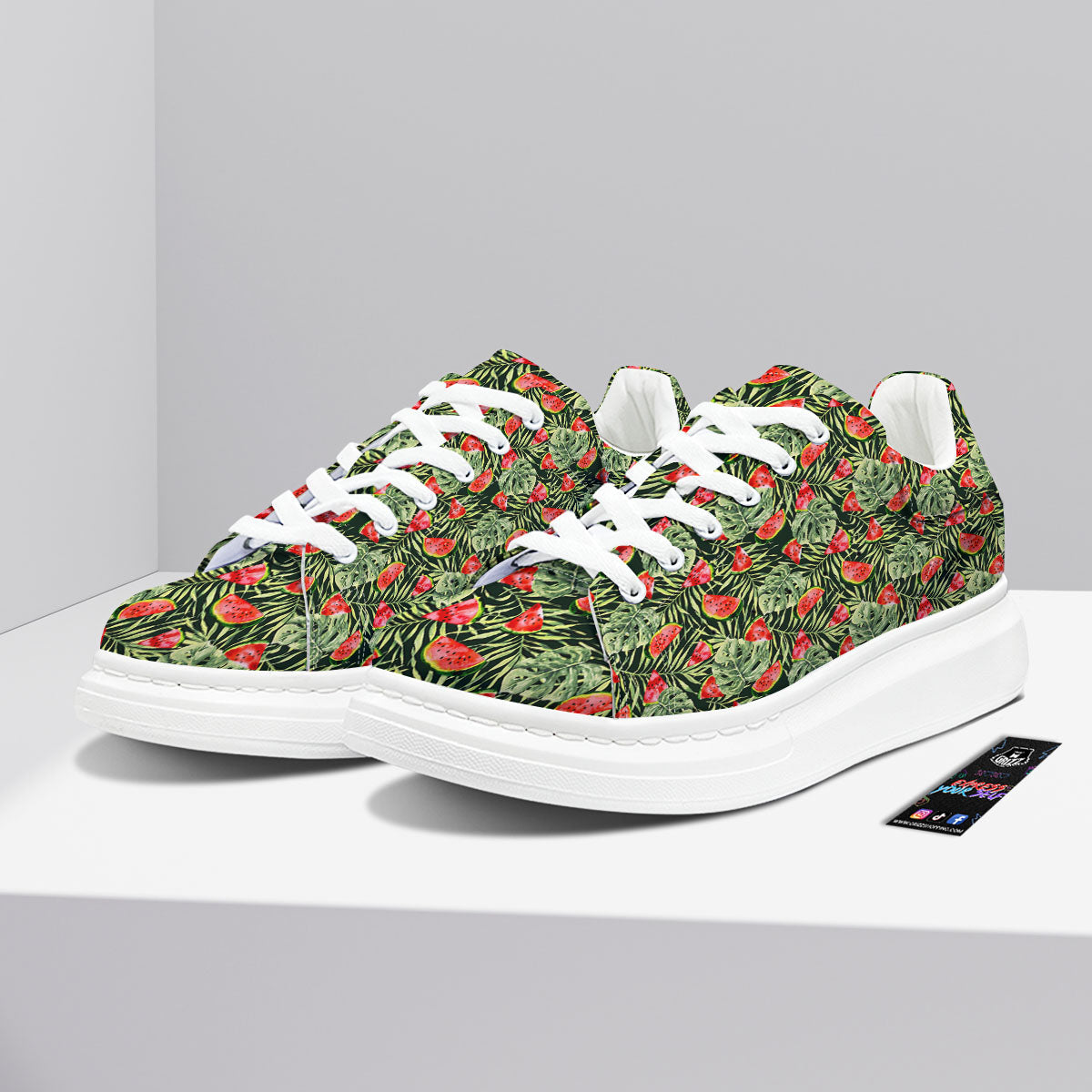 Leaf Palm Watermelon Black Print Pattern Platform Shoes-grizzshop
