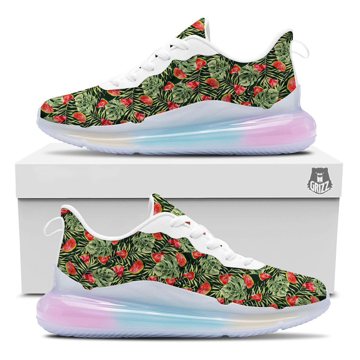 Leaf Palm Watermelon Black Print Pattern Running Sneakers-grizzshop