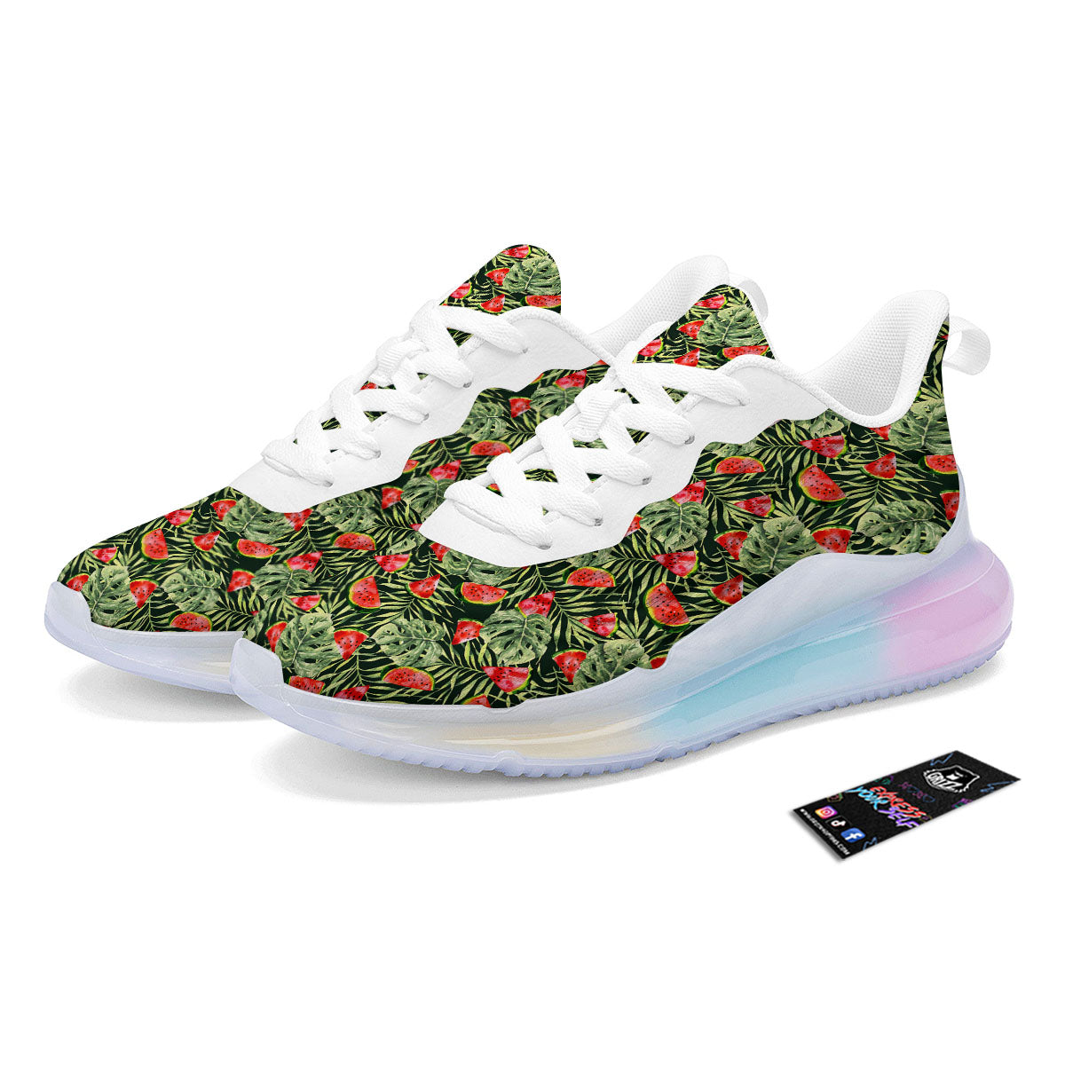 Leaf Palm Watermelon Black Print Pattern Running Sneakers-grizzshop