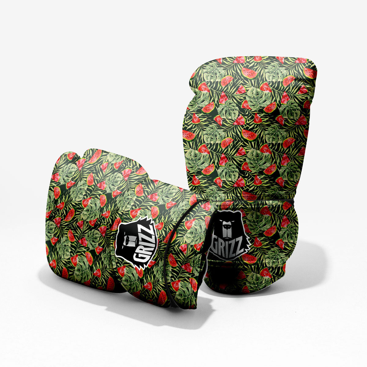 Leaf Palm Watermelon Black Print Pattern Pro Boxing Glove