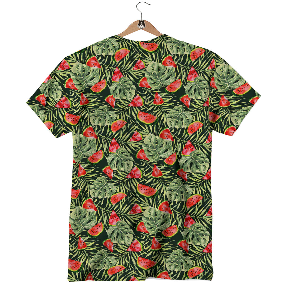 Leaf Palm Watermelon Black Print Pattern T-Shirt-grizzshop