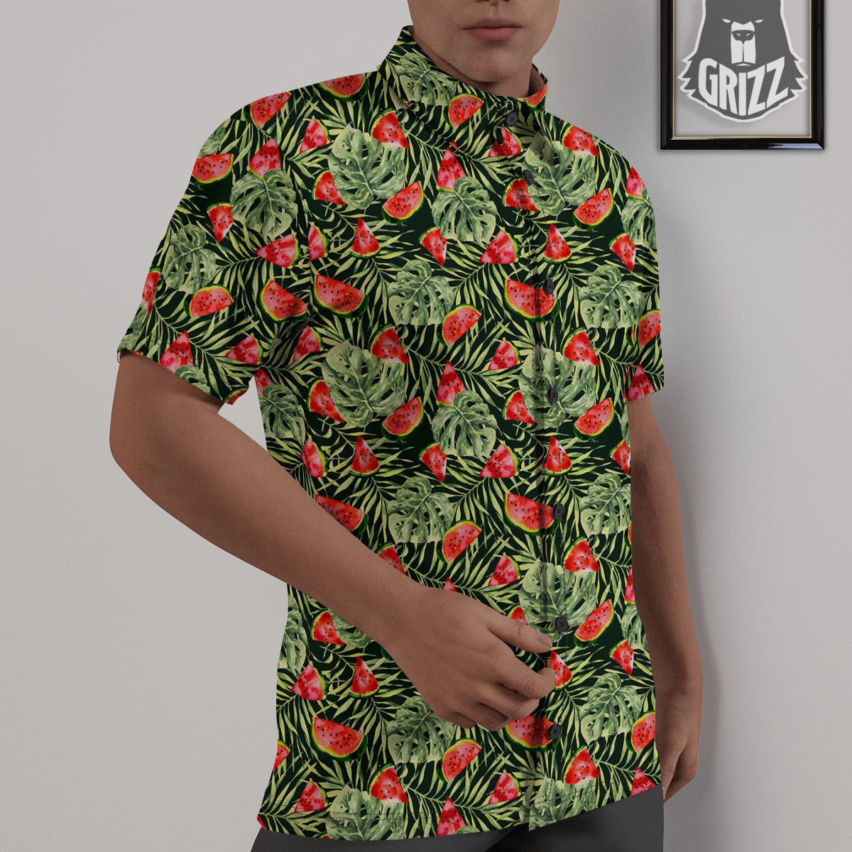 Leaf Palm Watermelon Black Print Pattern Untucked Shirts-grizzshop