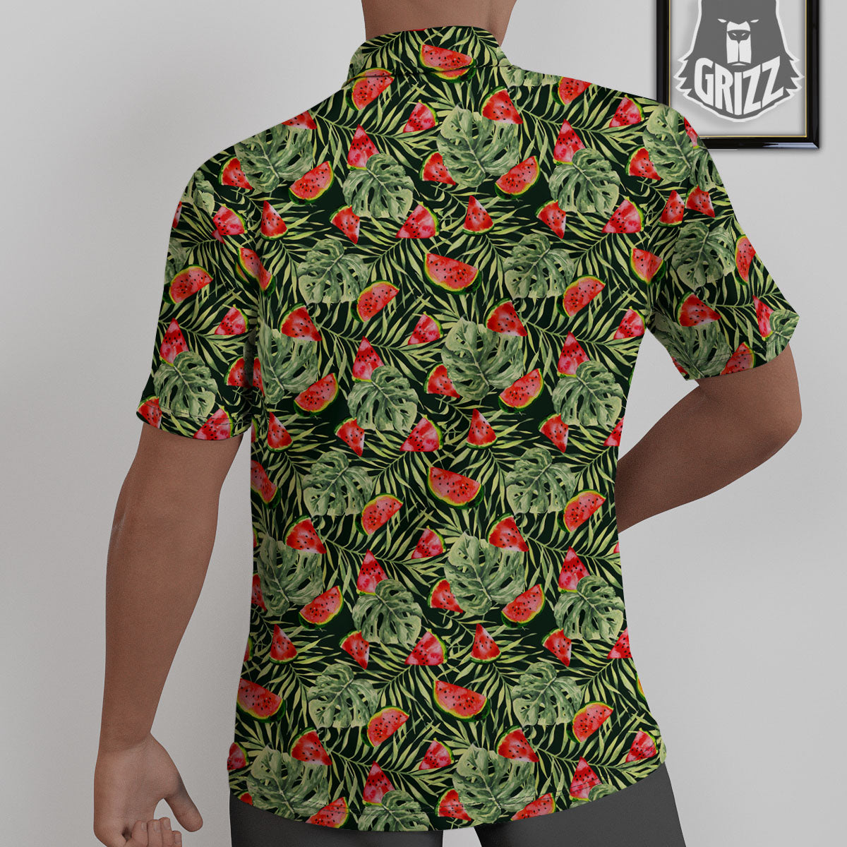 Leaf Palm Watermelon Black Print Pattern Untucked Shirts-grizzshop