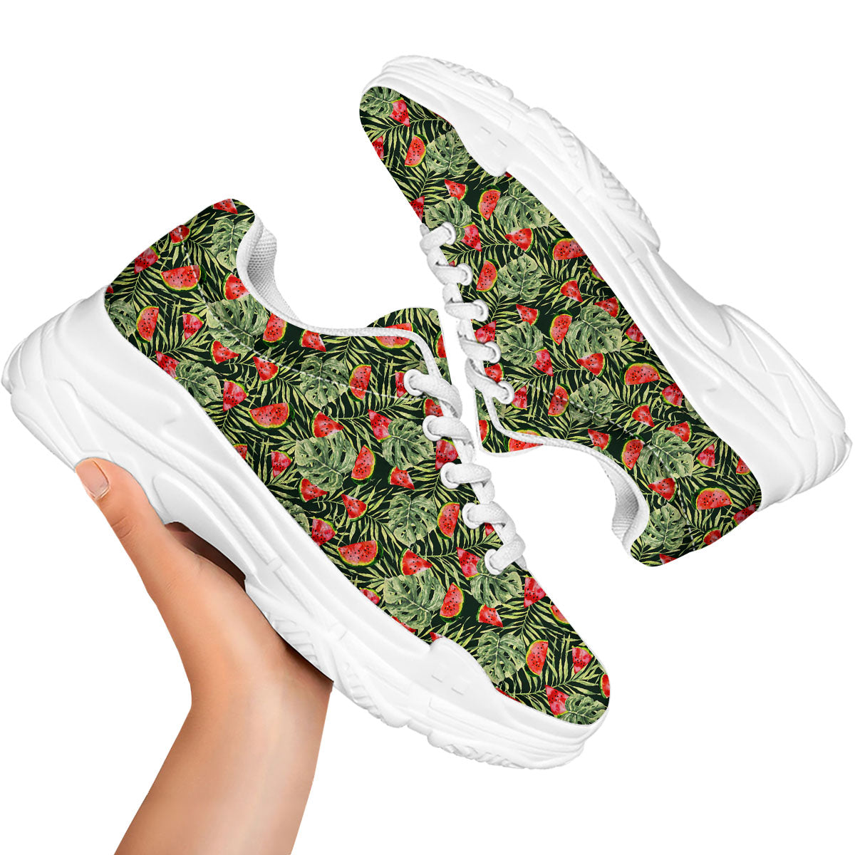 Leaf Palm Watermelon Black Print Pattern White Chunky Shoes-grizzshop