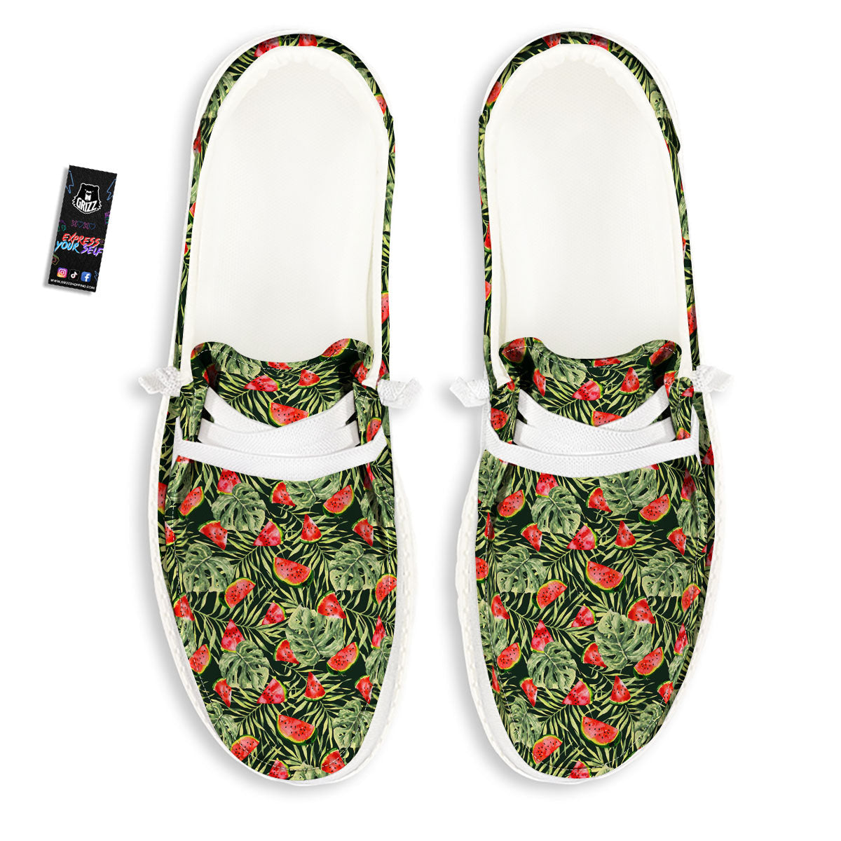Leaf Palm Watermelon Black Print Pattern White Loafers-grizzshop