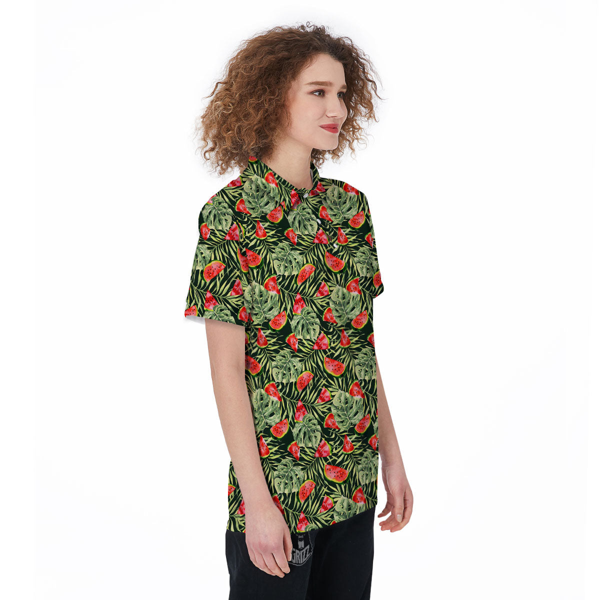 Leaf Palm Watermelon Black Print Pattern Women's Golf Shirts-grizzshop