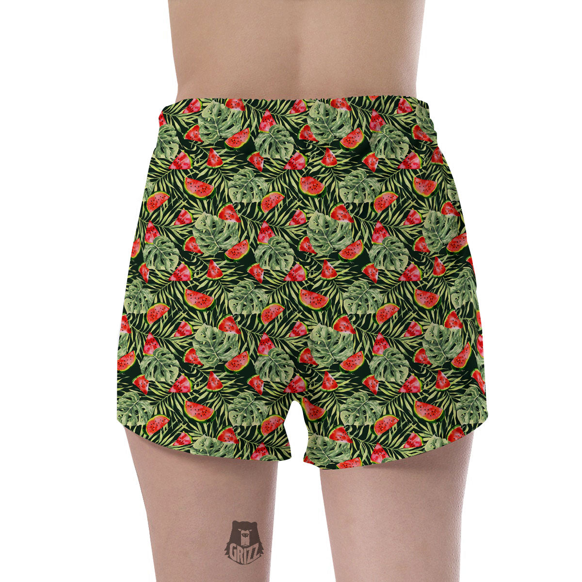 Leaf Palm Watermelon Black Print Pattern Women's Shorts-grizzshop