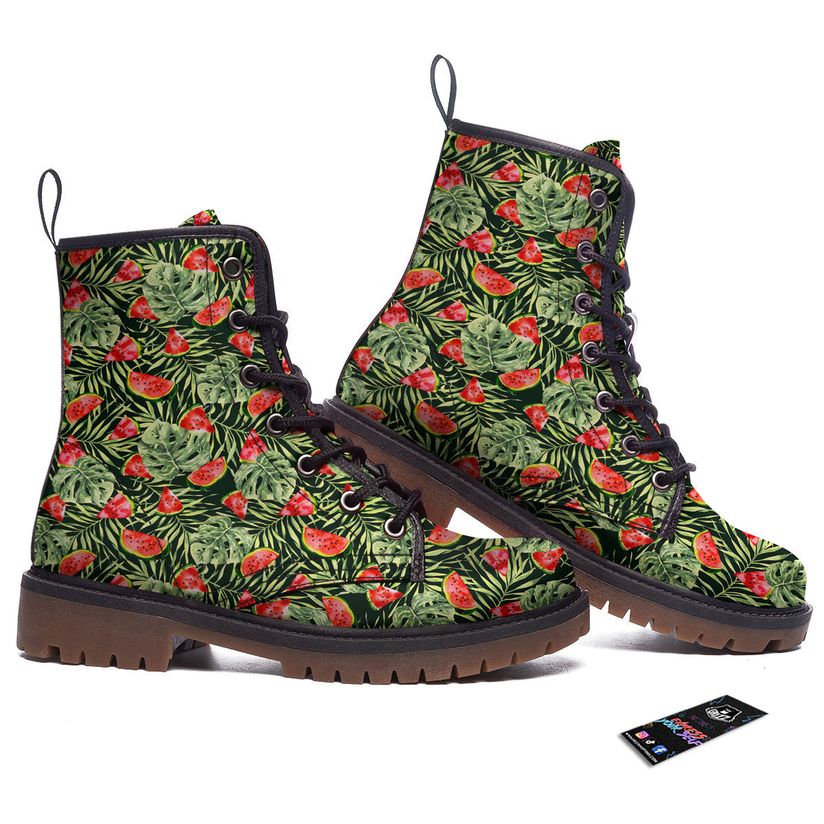 Leaf Palm Watermelon Black Print Pattern Work Boots-grizzshop