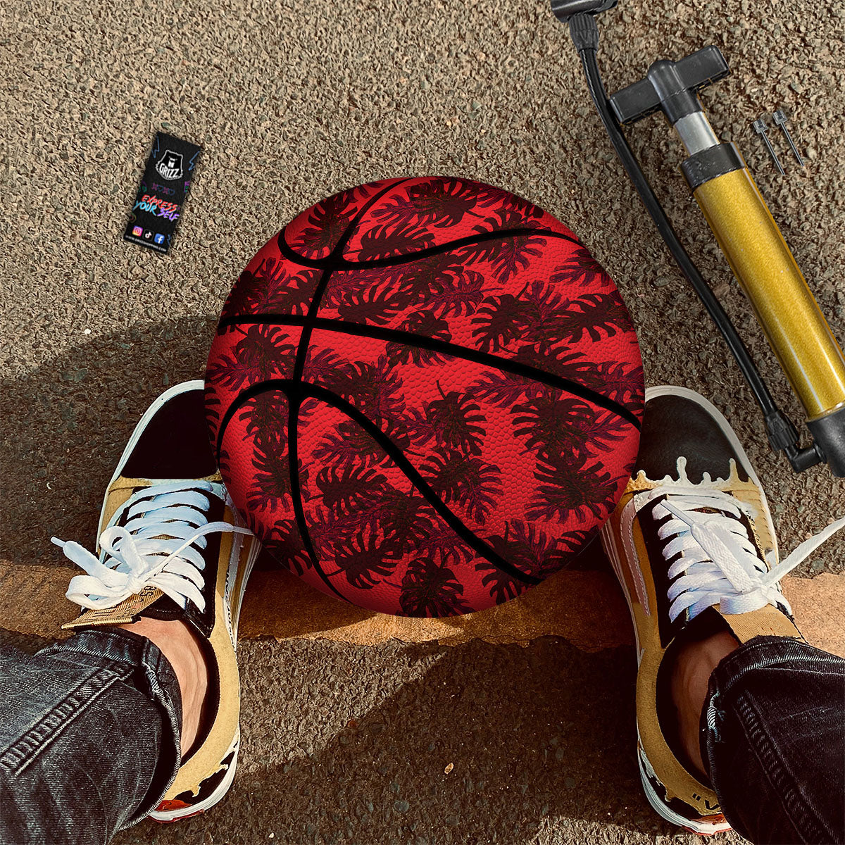 Leaf Red Print Pattern Basketball-grizzshop