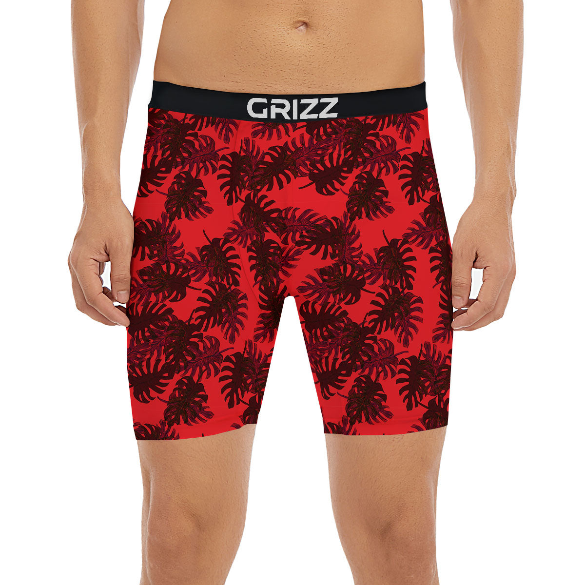 Leaf Red Print Pattern Boxer Briefs-grizzshop